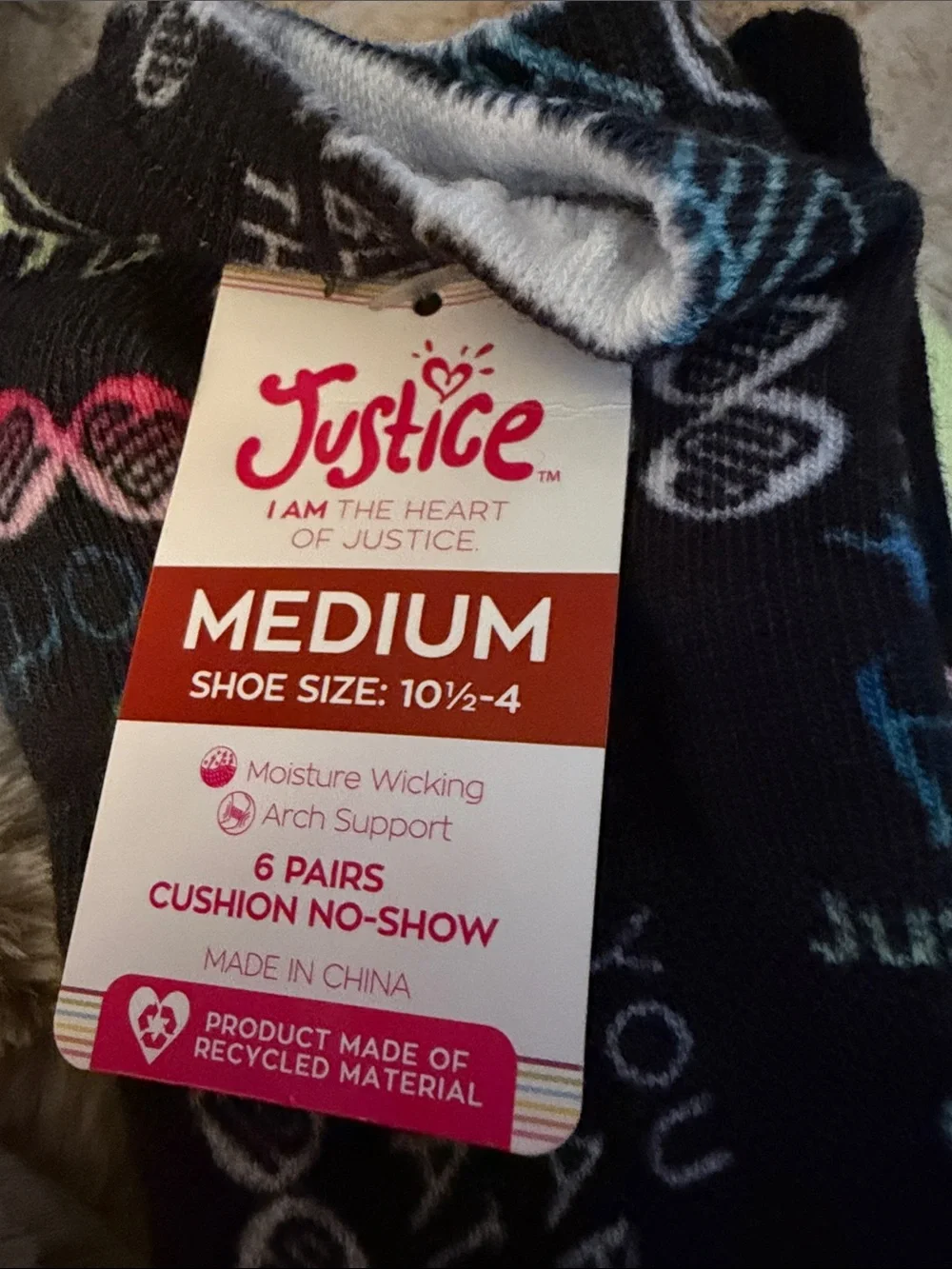 Justice No-Show Sock Pack - Pink Tie-Dye & Black Graphic